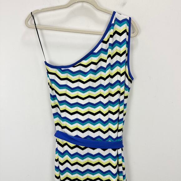 Ming Wang Modern Fit One Shoulder Column Maxi Dress Chevron Soft Knit Large NWT - Picture 9 of 16